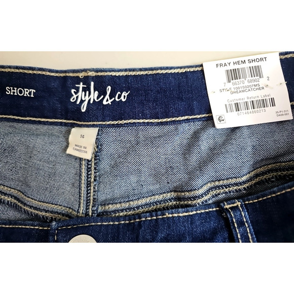 Style & Co ~Woman Size 14~ Blue Denim Fray Hem High Rise Shorts Stretch NWT. - Picture 4 of 14